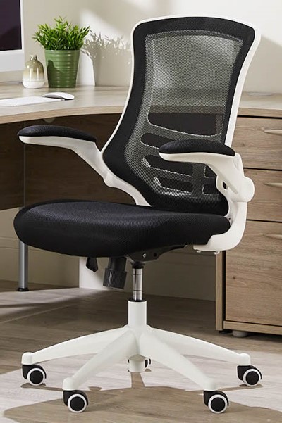 White Framed Mesh Office Chair - Fold Away Arms - 4 Colours