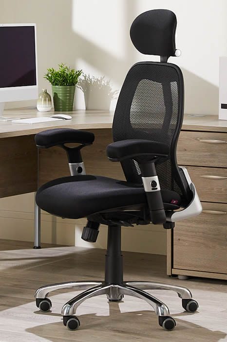 View High Back Mesh Office Chair With Headrest Deep Padded Seat Adjustable Padded Arms Modern Look Style Silver Black Back Support Cobhamly information