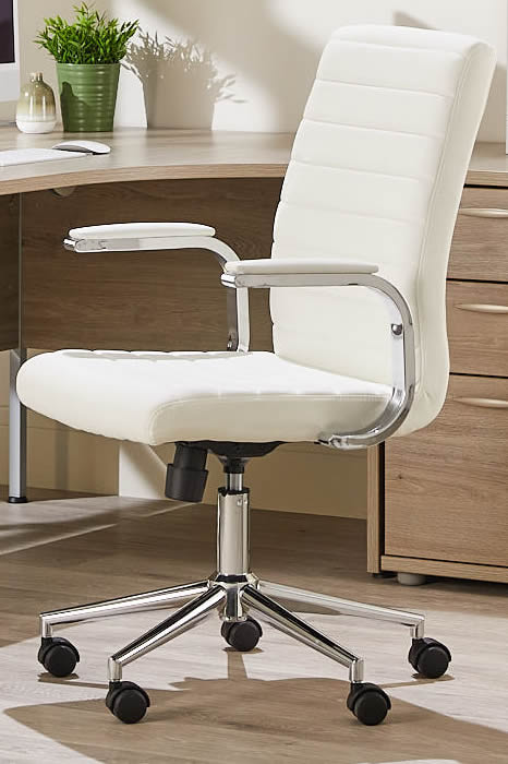 View White Modern Leather Executive Home Office Chair Tilting Backrest Seat Height Adjustment Bright Chrome Arms Modern Computer Chair For Student  information