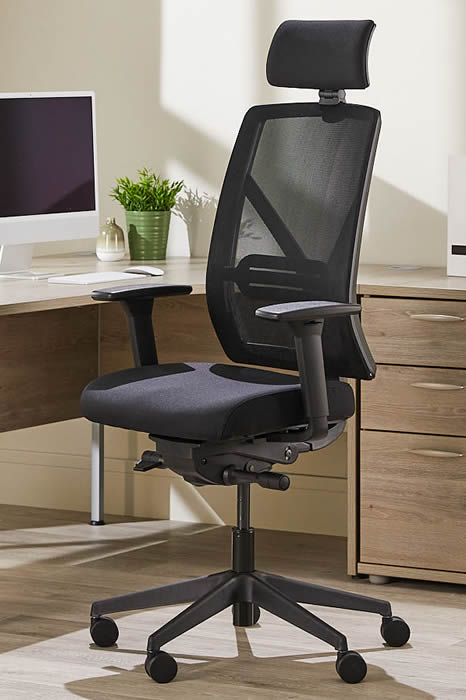 View Pluto Ergonomic Mesh Office Desk Chair Height Adjustable Tall BreathableBackrest Deeply Padded Black Fabric Seat Seat Slide Height Adjustment information