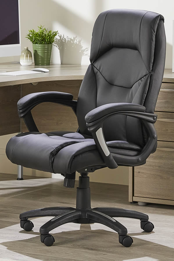 View Boston Black High Back Leather Office Chair Back Recline Seat Height Adjustment Luxury Padded Seat Loop Arms Recline Tilt information