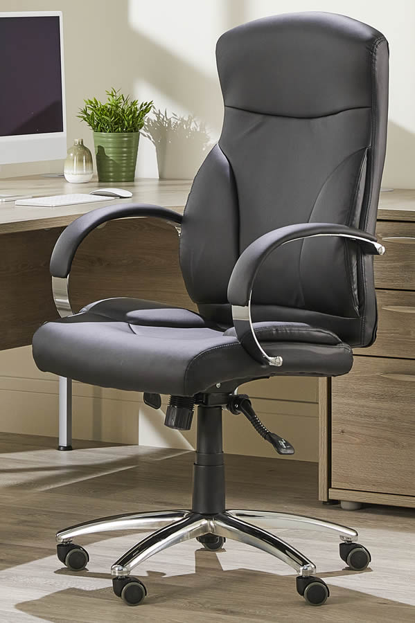 Commercial Ergonomic High-Back Rhombus-Stitched Leather Executive Chair with Flip-up Armrests and Motive Lumbar Support Renewed Grey 