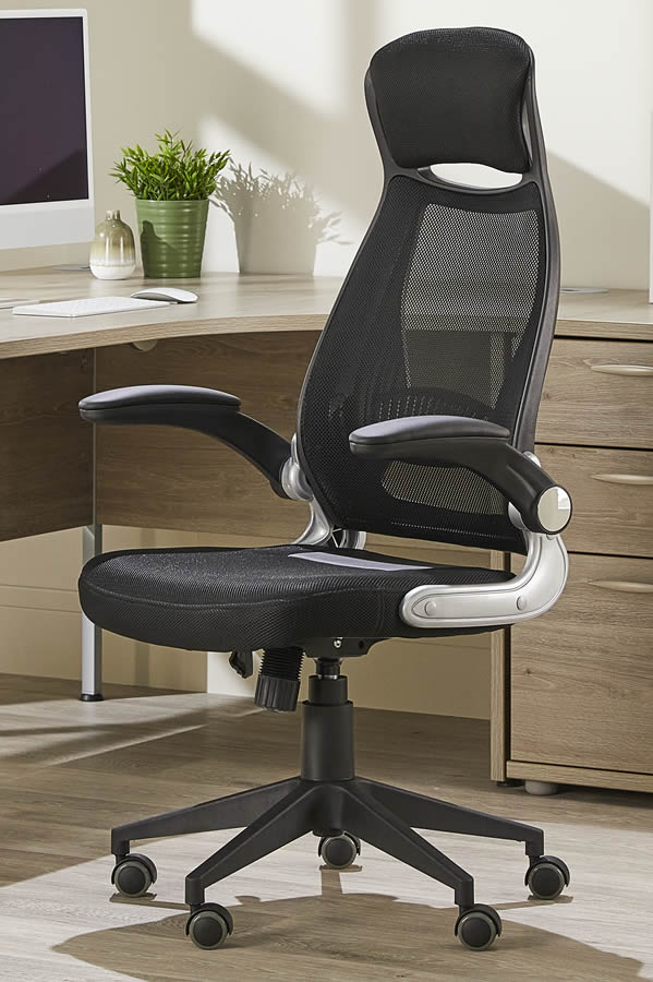 View High Back Ergonomic Mesh Office Computer Chair With Headrest Flip Up Folding Arms Tilt Reclining Backrest Modern Mesh Home Desk Chair Saturn information