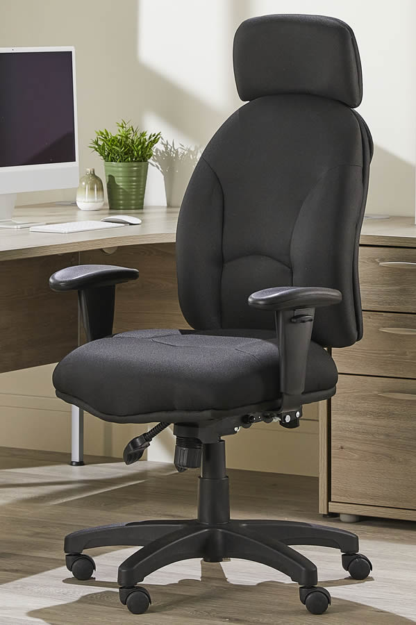 View Black Fabric Ergonomic Operator Office Chair 28 Stone Weight Tested Adjustable Height Tilting Backrest Deeply Padded Seat Removable Adjusta information