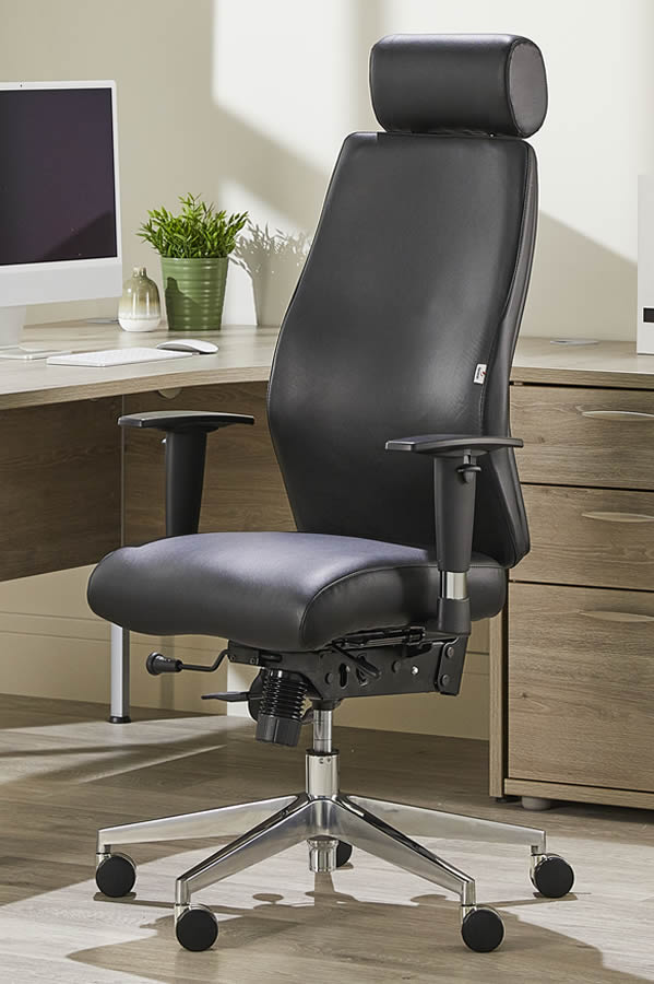 View Luxury Black Leather Office Chair with Headrest 24Hour Usage Suits Tall Person Height Adjustable Back Headrest Seat Til Slide Onyx information