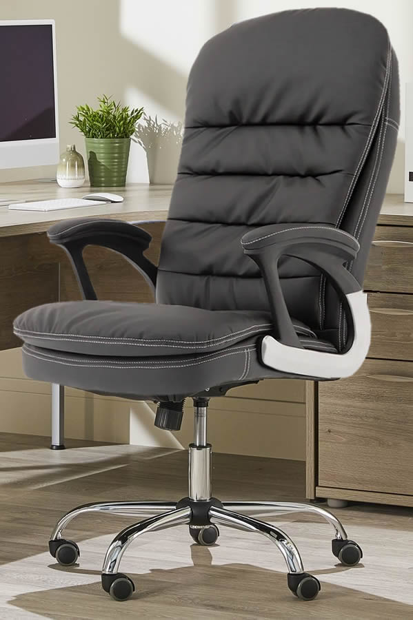 View Ambridge Heavy Duty Black Leather Office Chair With Armrest Reclining Backrest Seat Height Adjustment Padded Loop Arms Deeply Padded Seat information