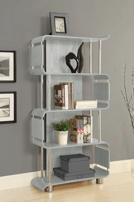 View Jual Curve Bookcase 1640mm High Grey Finish information