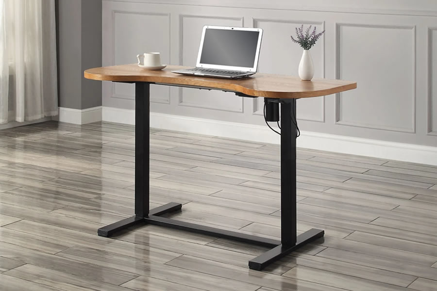 View Oak Curved Height Adjustable Desk With Black Frame information