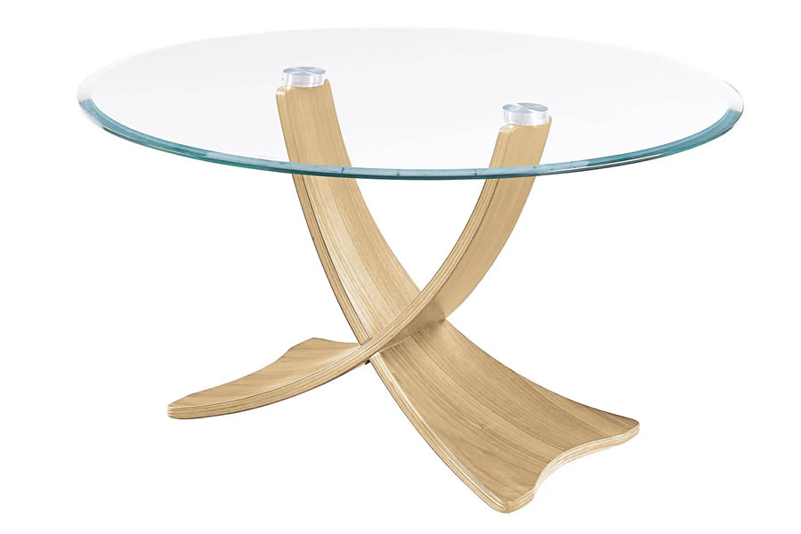 View Oak Round Coffee Table With Curved Legs Glass Top information