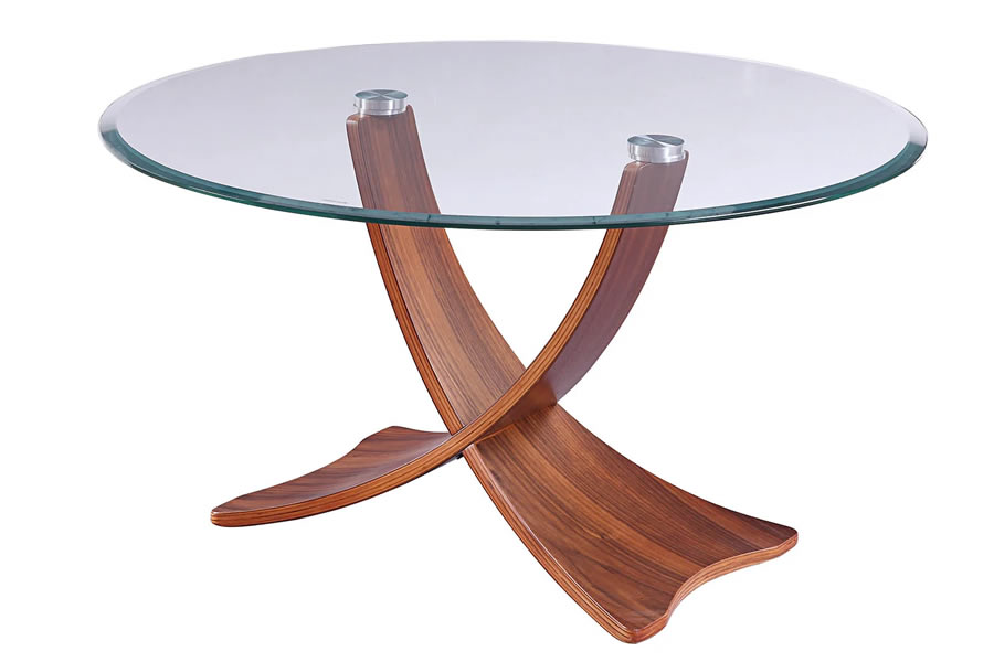 View Walnut Round Coffee Table With Curved Legs Glass Top information