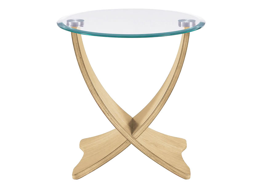 View Oak Round Lamp Table With Curved Legs Glass Top information