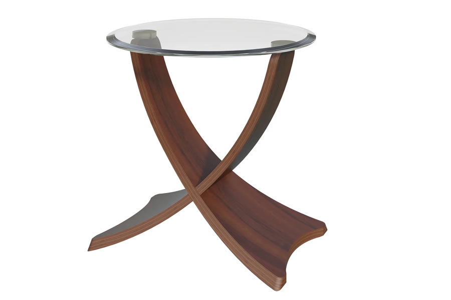 View Walnut Round Lamp Table With Curved Legs Glass Top information