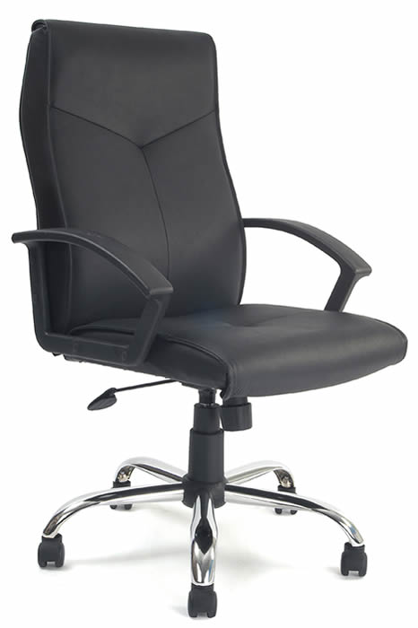 View Leather Executive Manager Office Chair High Reclining Backrest Seat Height Adjustment Plastic Loop Arms Chrome Base Easy Roll Wheels information
