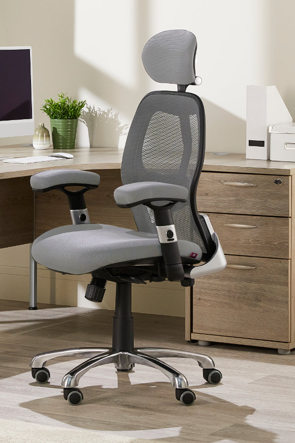 View High Back Mesh Office Chair With Headrest Deeply Padded Seat Adjustable Padded Arms Modern Look Style Silver Black Back Support Cobham information