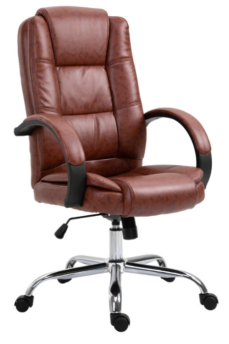 View Tan Brown High Back Leather Executive Home Office Chair Deeply Padded Seat Backrest Padded Loop Armrests Easy Glide Wheels Morello information