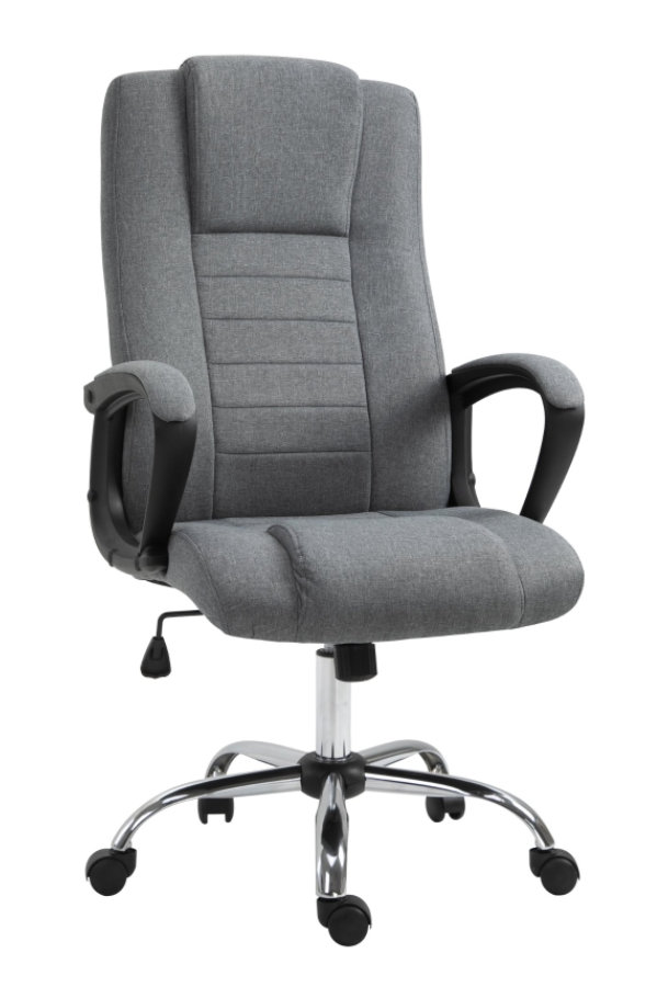 View Grey Fabric High Back Ergonomic Home Office Chair Deeply Padded Seat Backrest Padded Loop Armrests Easy Glide Wheels Chrome Base Aldburgh information