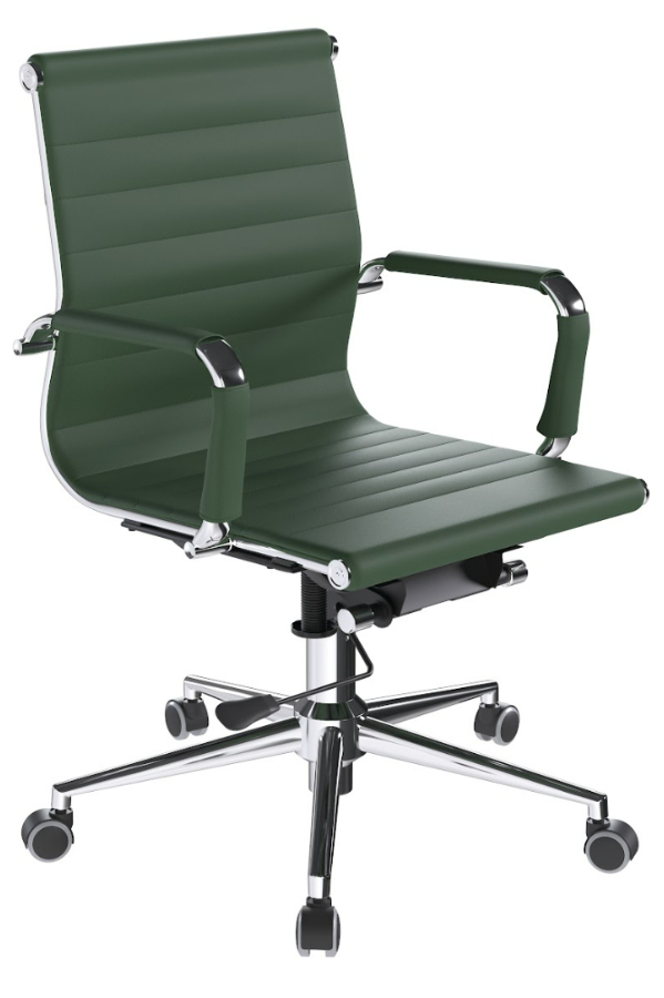 View Green Leather Modern Contemporary Office Chair Chrome Loop Arms Chrome Frame Base Easy Glide Wheels Aura information