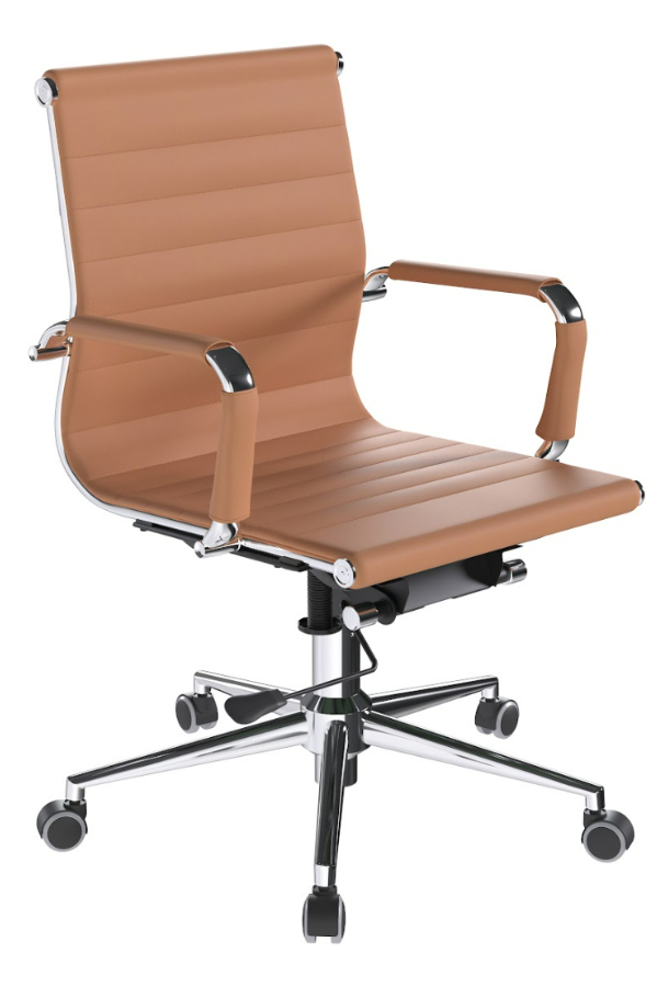 View Tan Leather Modern Contemporary Office Chair Chrome Loop Arms Chrome Frame Base Easy Glide Wheels Aura information