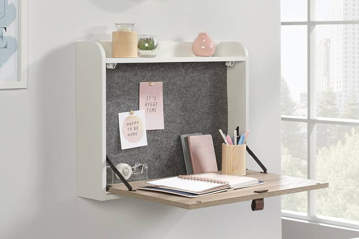 View White Wall Hanging Lap Top Student Home Study Desk Drop Oak Finish Door Leather Handle Storage Shelf Wall Fittings Included Avon information