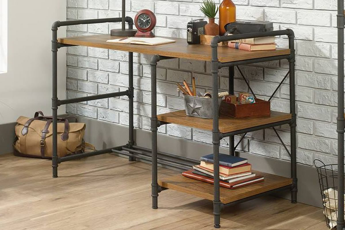 View Oak Wooden Office Desk With Metal Frame Iron Foundry information