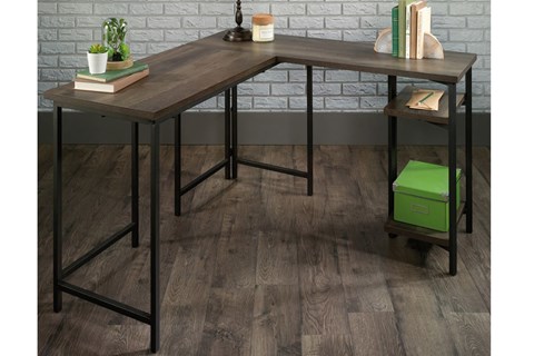 Industrial L Shaped Desk - Smoked Oak 