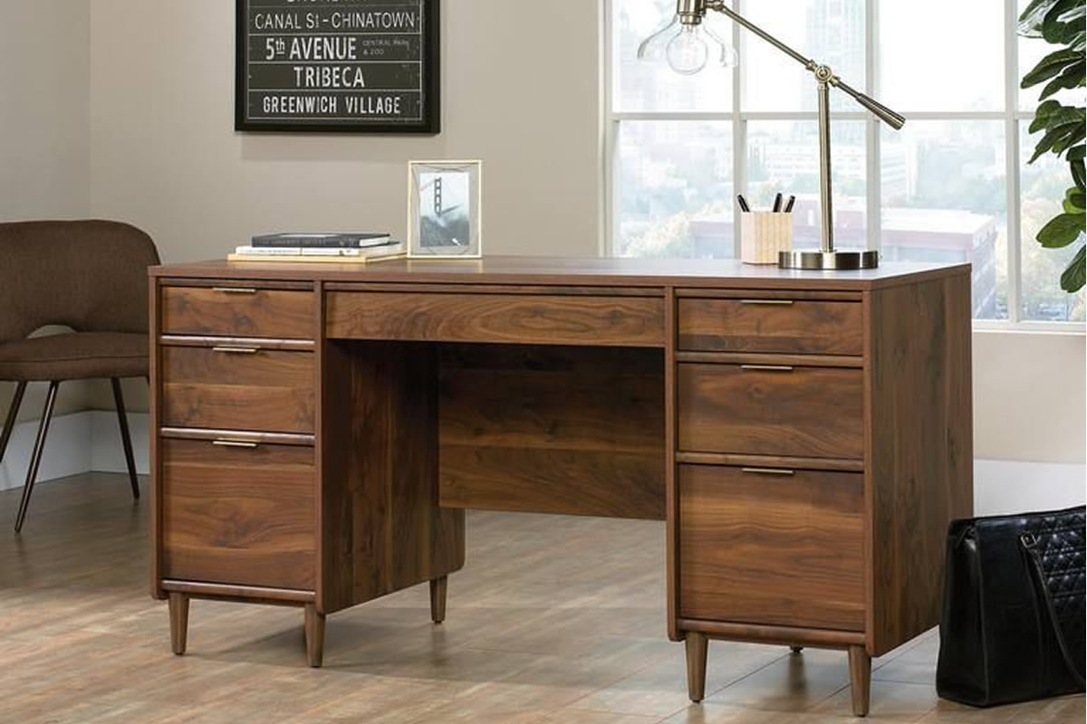View Walnut Double Pedestal Traditional Executive Desk With Drawer Storage Brass Handles Two Filing Drawers 4 Box Drawers Clifton Place information