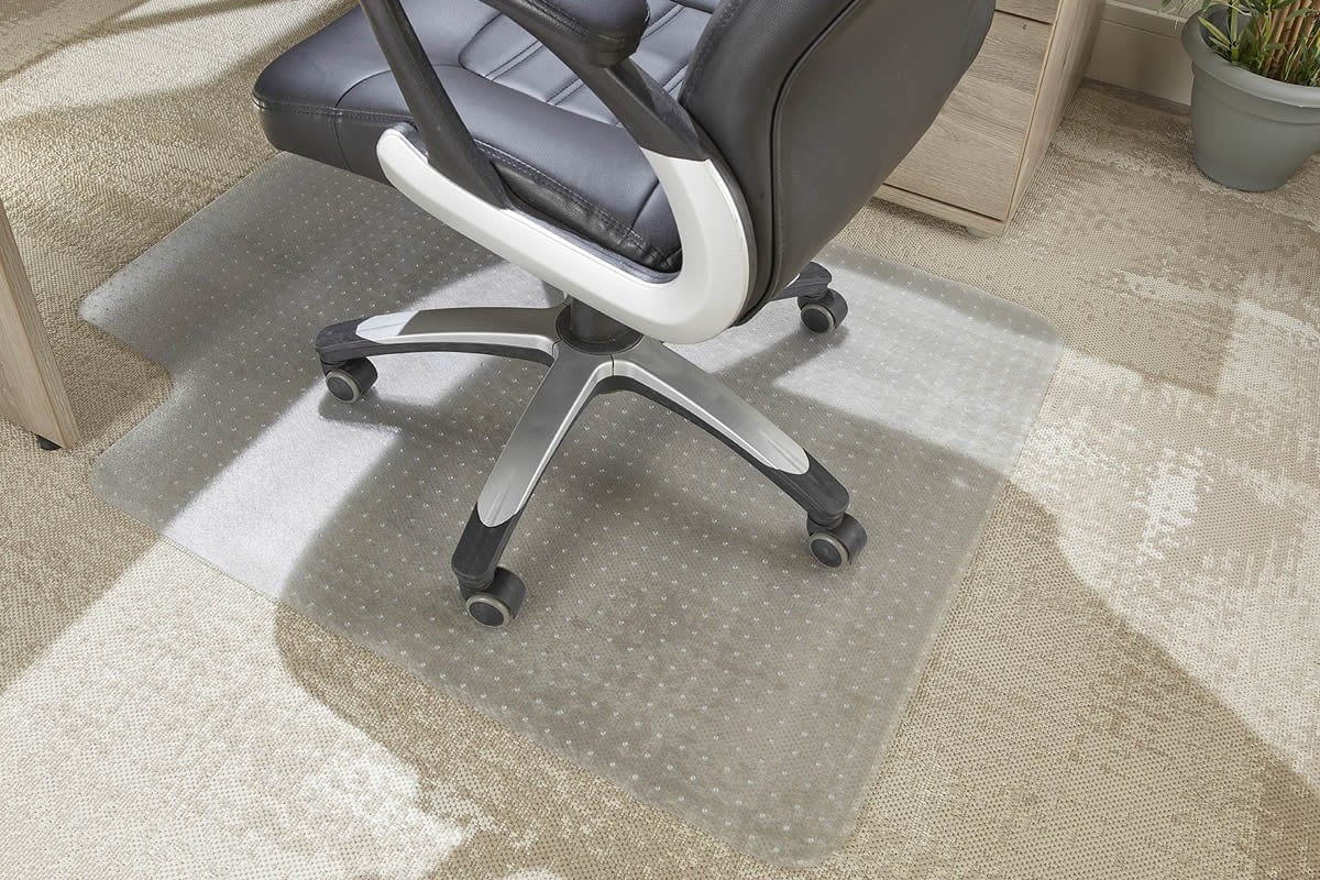 Close up shot of an office chair mat for carpet