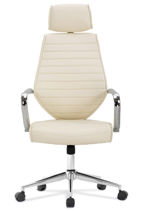 Cream Leather High Back Executive Office Chair With Fixed Arms Atlas