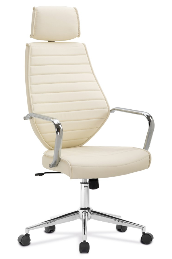 View Cream Modern Executive Leather High Back Home Office Office Study Chair With Chrome Loop Fixed Arms Recline Backrest Seat Height Adjustment Atlas information