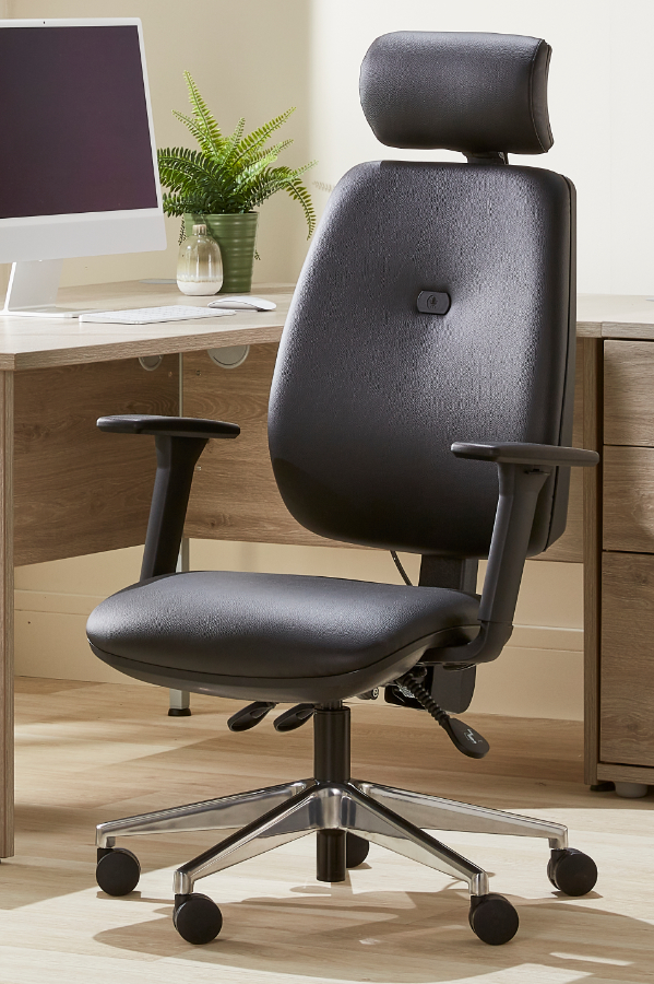View Black Vegan Leather Back Ergonomic Executive Desk Home Office Chair Ratchet Height Backrest Seat Tilt Seat Slide Adjustable HeadrestErgo Resp information