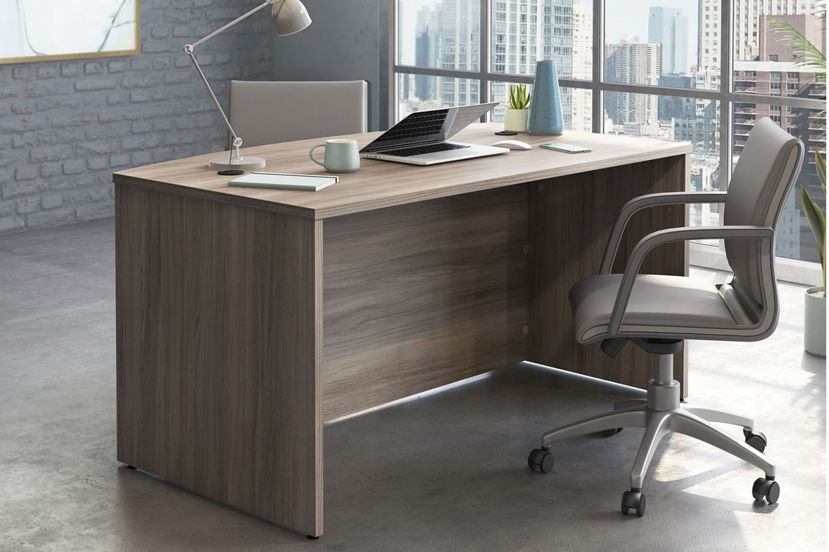 View Grey Oak Bow Fronted Panel End Office Desk W1500mm x D870mm Affiliate information