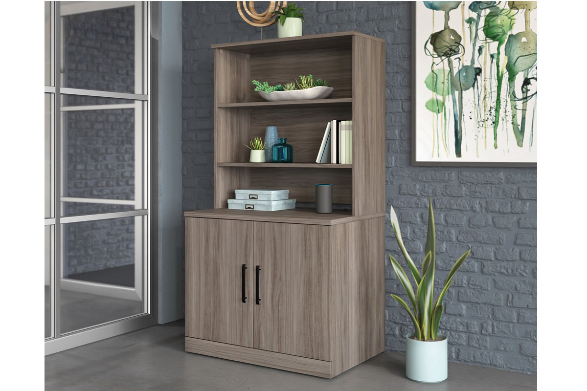 View Grey Oak Executive Rectangular Cupboard With Open Shelf Home Office Storage Hutch Two Opening Doors One adjustable Shelf Affiliate information