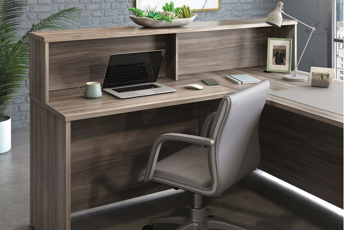 View Grey Oak Executive Home Office Desk Storage Hutch Robust Solid Frame Turns Desk Into Reception Unit Affiliate information