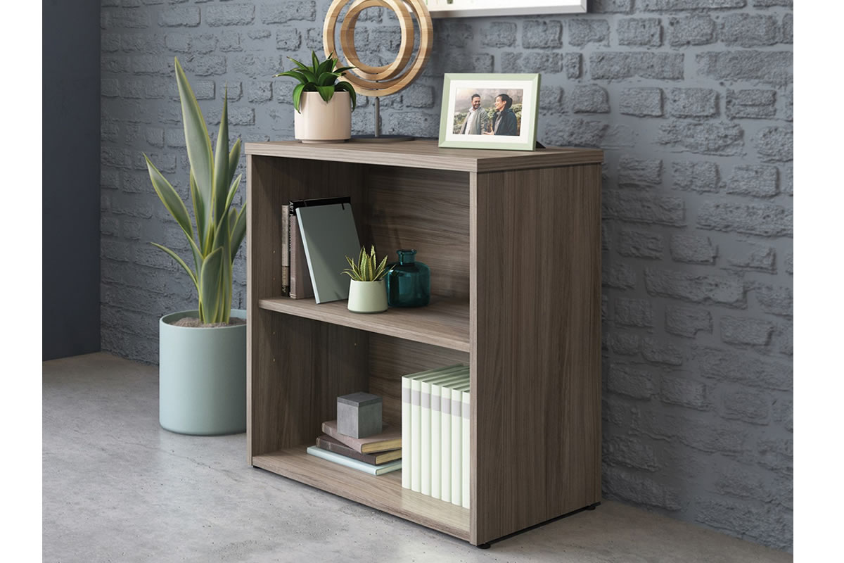 View Medium Height Open Bookcase With Two Adjustable Shelves In Grey Oak Finish For Home Office Study 75cm Tall Levelling Feet Holds A4 Folders information
