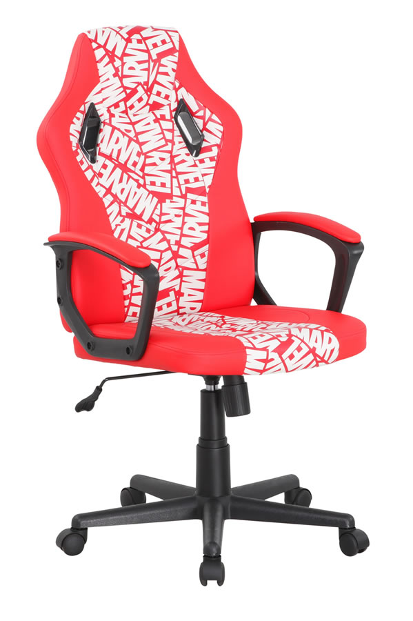 View Marvel Themed Gaming Chair Red Kids Iconic Marvel Logo Gaming Chair Childs Computer Study Chair Seat Height And Reclining Adjustment Birlea information