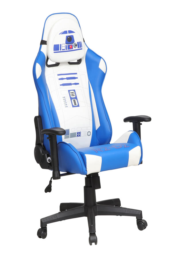View Star Wars Themed Gaming Chair Blue White Kids R2D2 Gaming Chair Childs Computer Study Chair Seat Height And Reclining Adjustment Birlea information