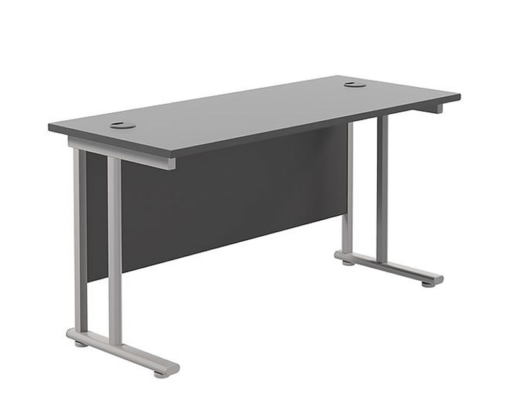 View Black Rectangular Cantilever Home Office Desk 80cm x 60cm Wide Straight Office Desk Two Cable Management Access Points Silver Cantilever Frame information