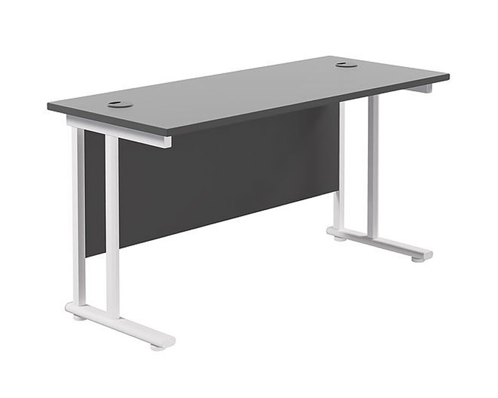 View Black Rectangular Cantilever Home Office Desk 140cm x 60cm Wide Straight Office Desk Two Cable Management Access Points White Cantilever Frame information