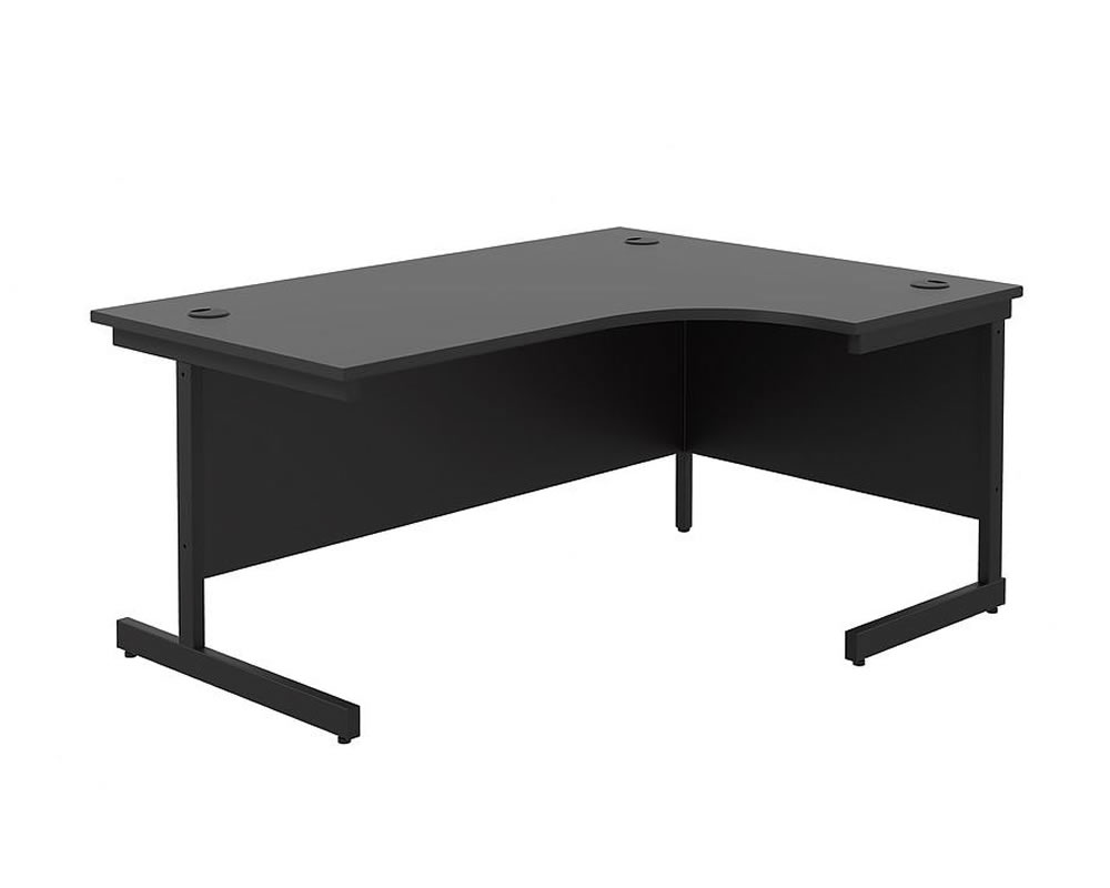 View Black 160cm x 120cm RightHanded LShaped Corner Cantilever Office Desk Three Cable Management Access Ports Black Steel Frame Kestral information