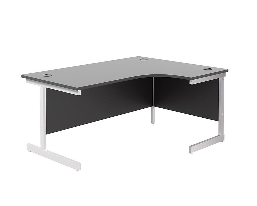 View Black 180cm x 120cm RightHanded LShaped Corner Cantilever Office Desk Three Cable Management Access Ports White Steel Frame Kestral information