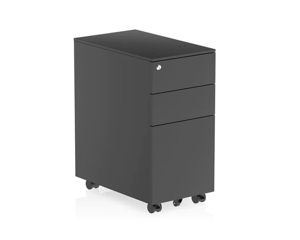 View Optima 3Drawer Black Slimline Mobile Pedestal Crafted From HighGrade Steel With SmoothRolling Castors Secure Locking System To Secure Your Items information