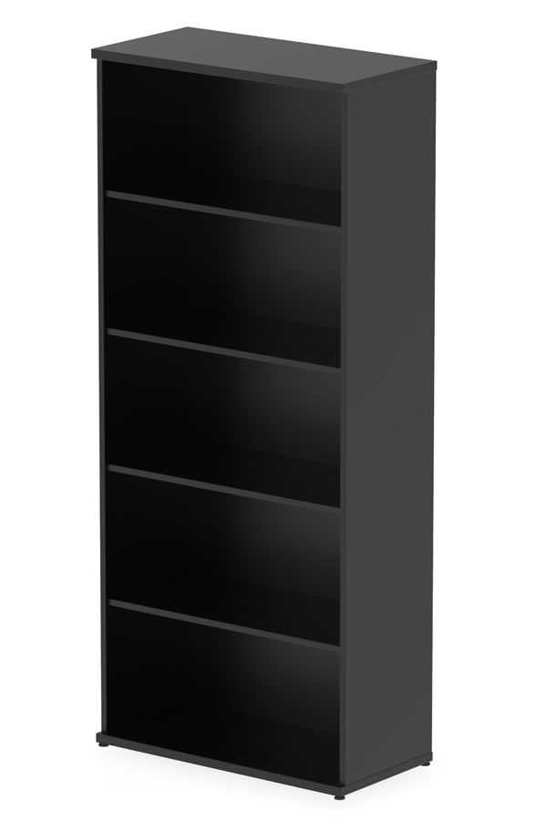 View Optima Black 2000 Office Bookcase Adjustable Shelves 25mm MFC Wood HeatResistant Melamine Finish 2mm ABS Protective Edges 5Year Guarantee information