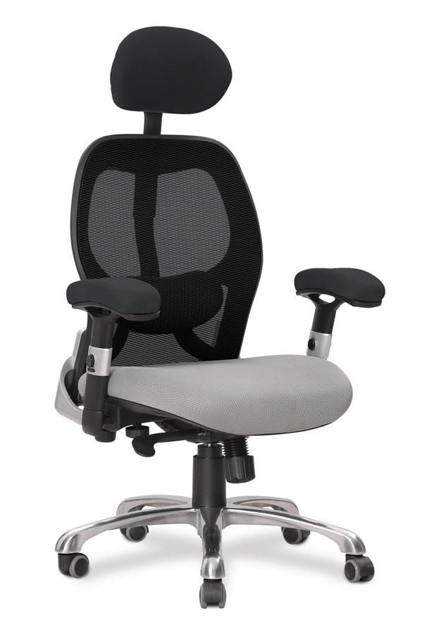 View High Back Mesh Office Chair With Headrest Deeply Padded Seat Adjustable Padded Arms Modern Look Style Silver Black Back Support Quebec information