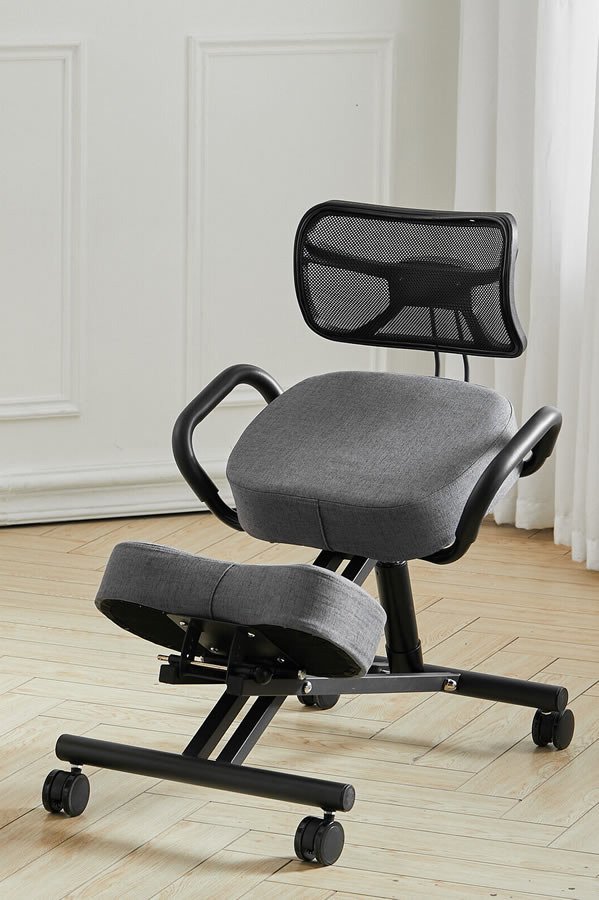 View Grey Ergonomic Kneeling Stool Including Breathable Mesh Backrest Deeply Padded Cushioning Steel Arms Locking Wheels Promotes Better Posture information