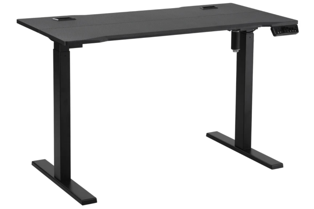 View Electric Height Adjustable Sit Stand Rectangular Home Office Desk in Black Carbon Fiber 120cm x 60cm 60kg Weight Capacity LED Display information
