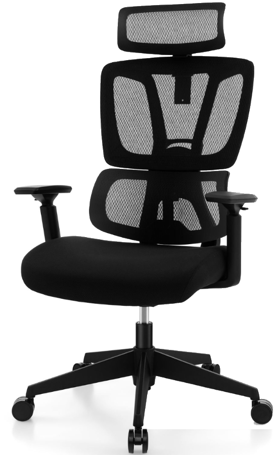 View Orillia Ergonomic Black Mesh Back Home Office Chair Sprung Loaded Lumbar Support Breathable Mesh Backrest Padded Fabric Seat Tested to 160kg information