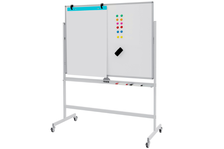 View White Height Adjustable Magnetic DoubleSided Portable Display Whiteboard With Locking Wheels 90cm x 120cm School Office Usage Aluminum Frame information