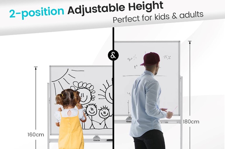 Height Adjustable Magnetic Double Sided Whiteboard with Wheels