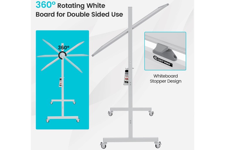 Height Adjustable Magnetic Double Sided Whiteboard with Wheels