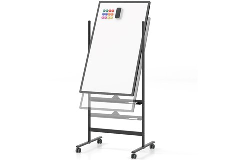 Black Reversible Rolling Whiteboard with Black Markers and Board Eraser - 900mm x 600mm